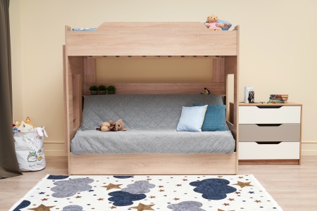 Двухъярусная кровать с диван-кроватью серый / дуб сонома