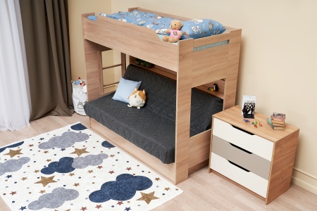 Двухъярусная кровать с диван-кроватью темно-серый / дуб сонома